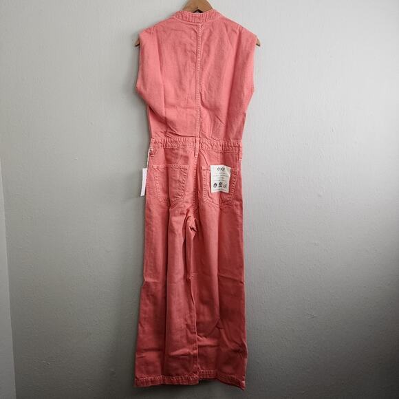 Etica Anthropologie Camden Denim Jumpsuit Coral Wide Leg Utility Small NWT - Picture 12 of 15